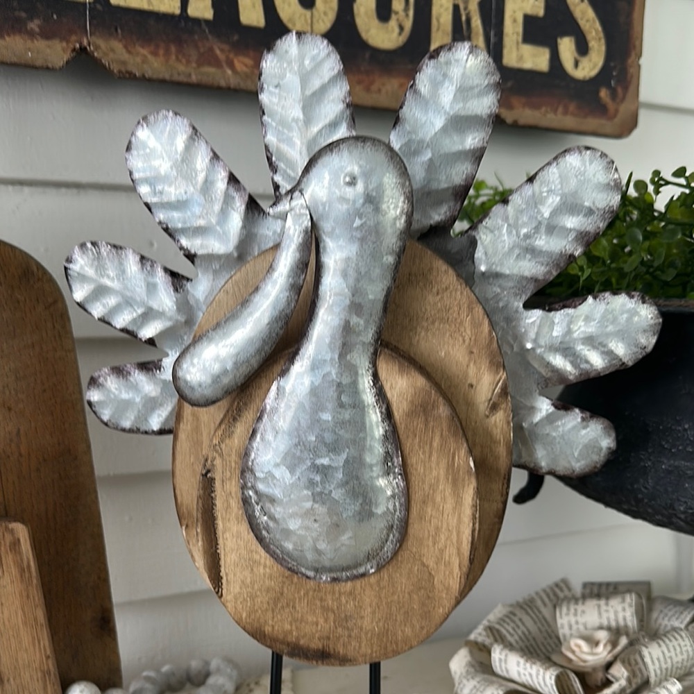 Metallic Silver and Brown Turkey Decor